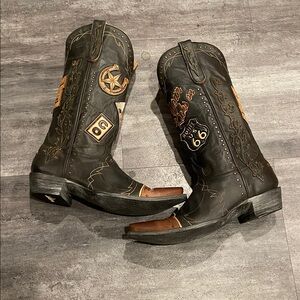 Old Gringo Black and Brown Embroidered Cowboy Boots